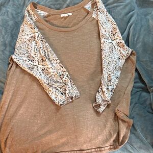 Maurices Tan and Cream Paisley Long Sleeve Top